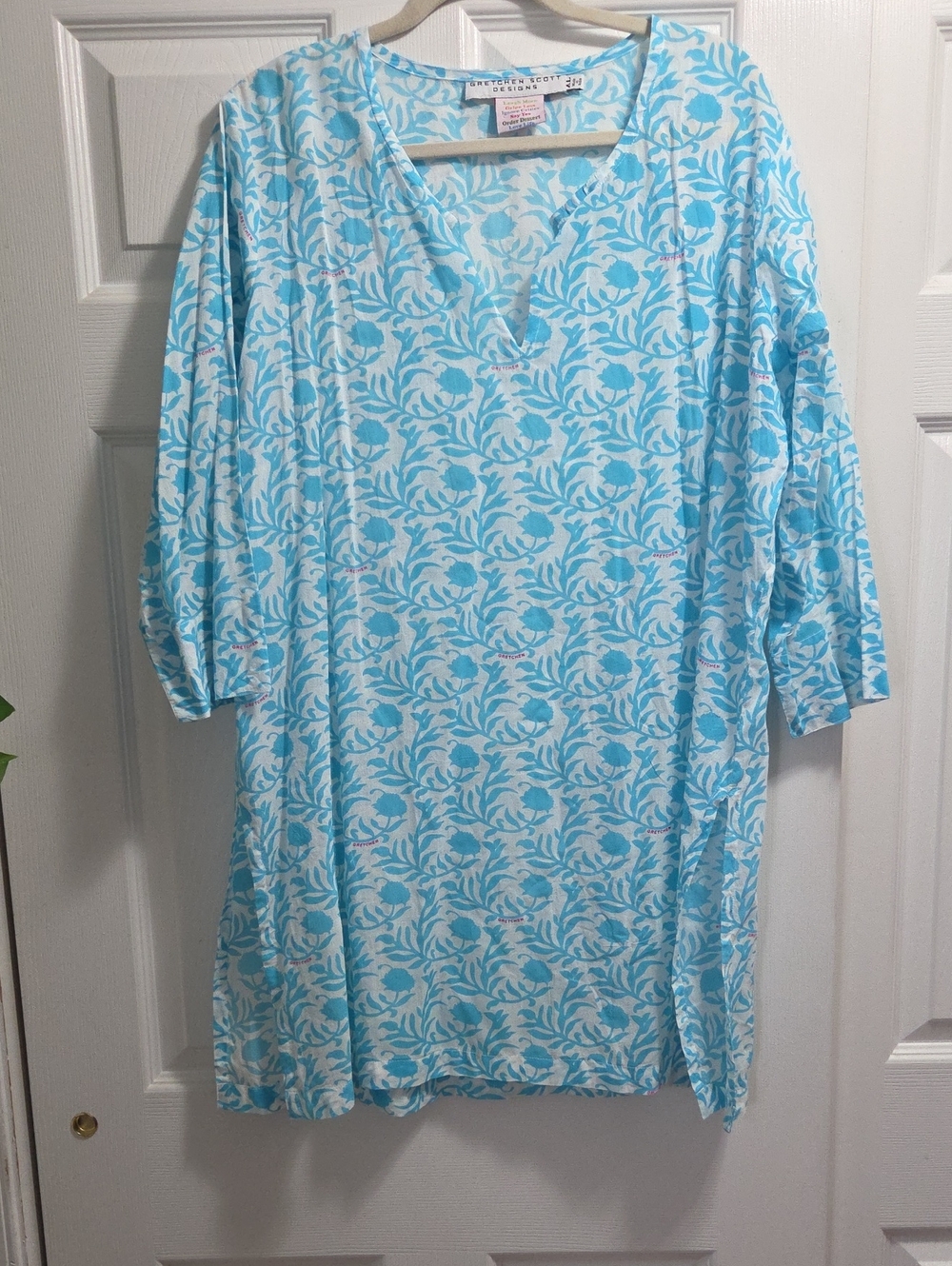 Gretchen Scott Designs Aqua Floral V-Neck Coverup Tunic